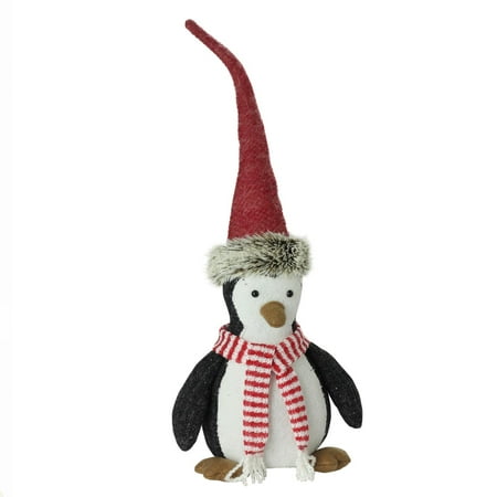 10" Small Plush Christmas Penguin in Striped Scarf and Santa Hat