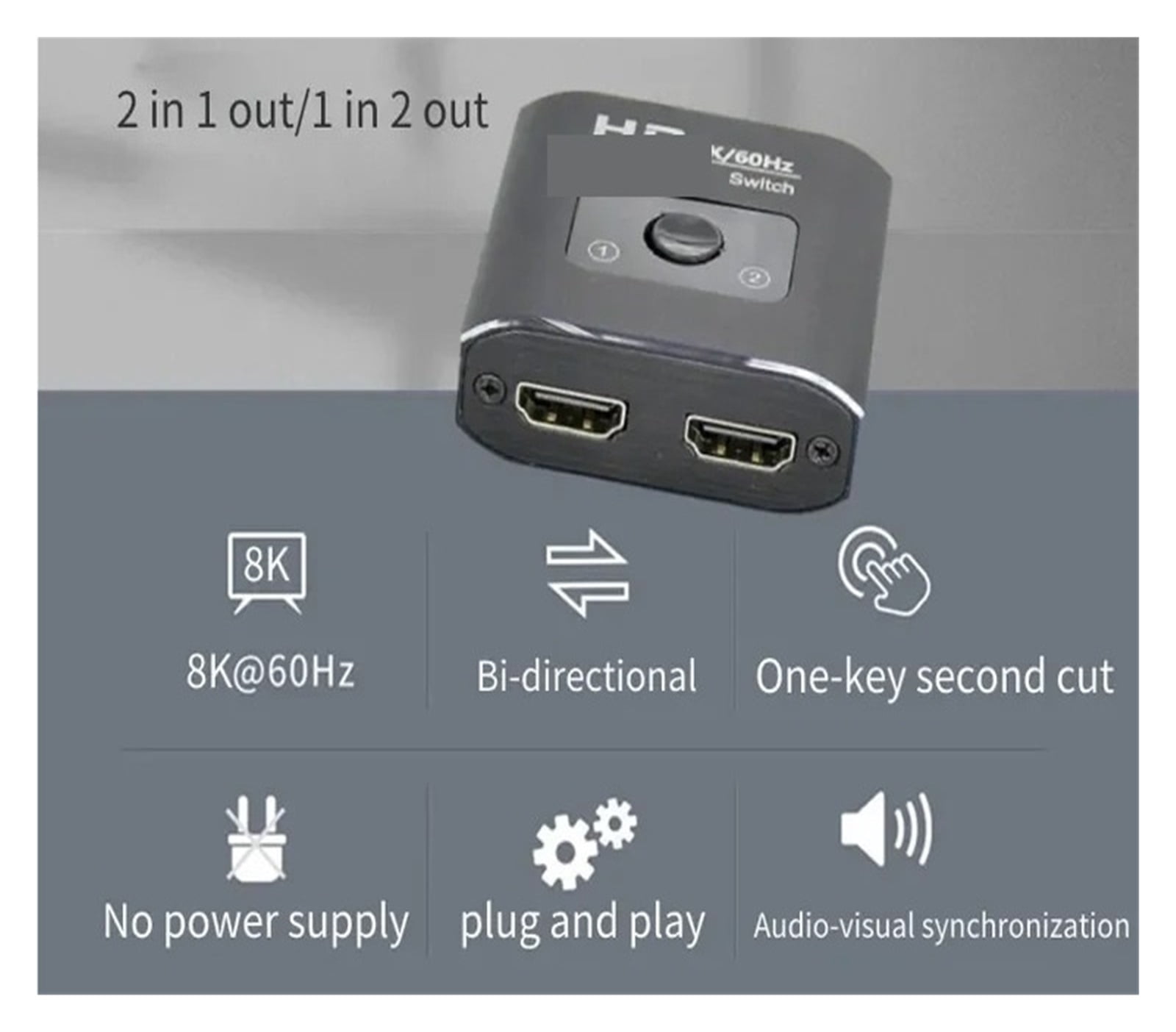 100W USB C Two-way Switcher Type-C Splitter 2x1/1x2 Bi-Direction KVM Data Video Switcher 8K For Computer Monitor Multiple Source