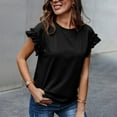 thumbnail image 2 of Clearance! Delayuji Short Sleeve Shirts for Women Womens Ruffle Short Sleeve Shirts Crewneck Cute Summer Tops L Black, 2 of 4