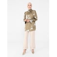 thumbnail image 3 of Patterned Satin Blouse With Gipe Detail On Collar And Sleeve Ends Oil Green, 3 of 6