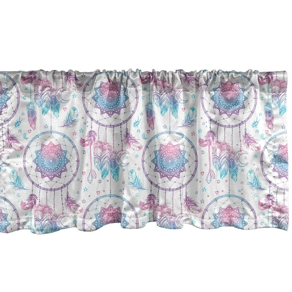 Ambesonne Ethnic Window Valance, Mandala Center Dreamcatchers, 54" X 18", White Sky Blue and Pink
