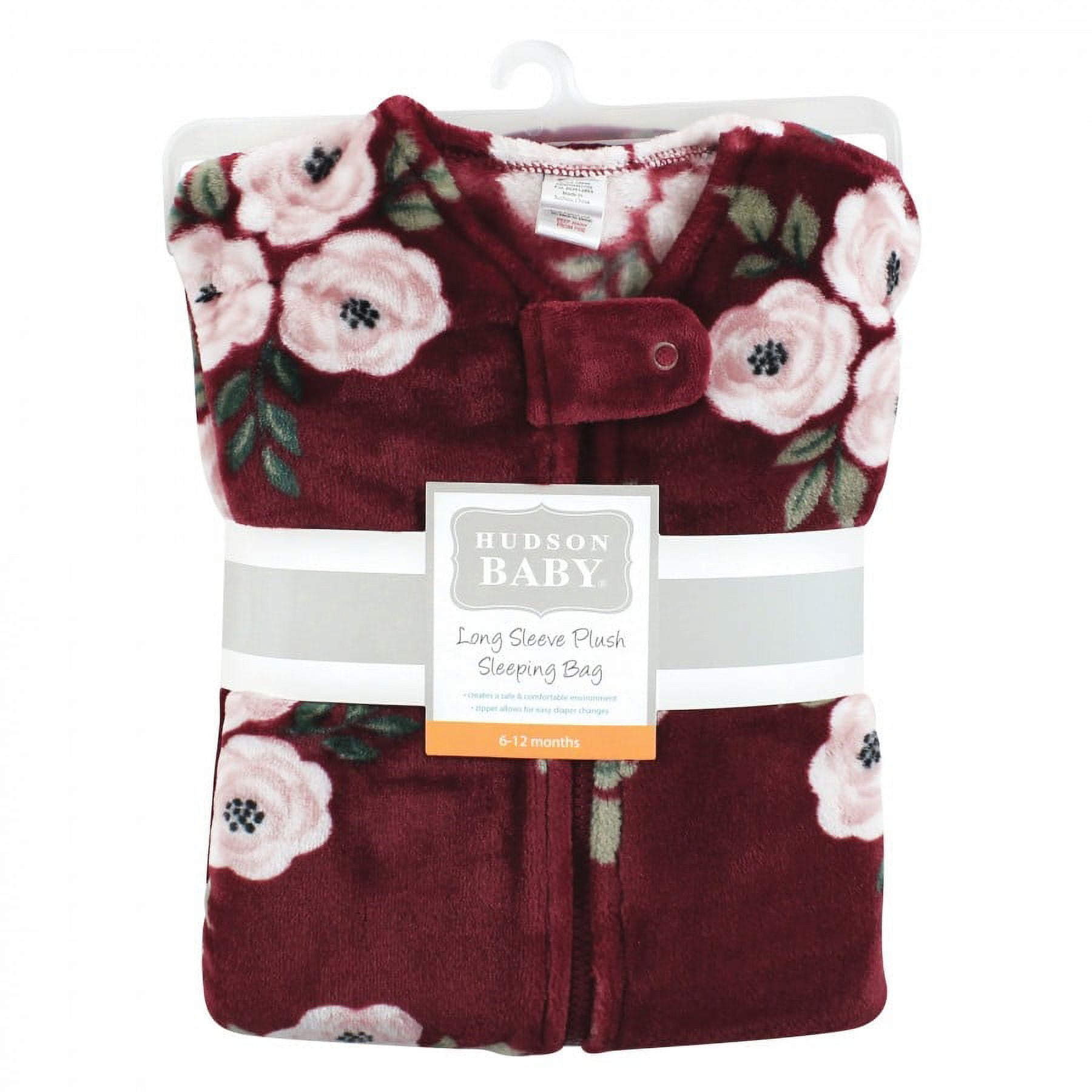 Hudson Baby Infant Girl Plush Sleeping Bag, Sack, Blanket, Long-Sleeve Burgundy Floral, 12-18 Months