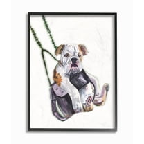 Stupell Industries Swing Funny Dog Pet Animal Watercolor Painting Framed Giclee Texturized Art by George Dyachenko