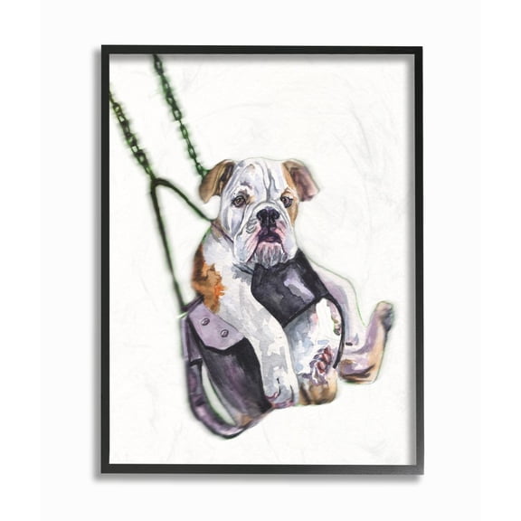 Stupell Industries Swing Funny Dog Pet Animal Watercolor Painting Framed Giclee Texturized Art by George Dyachenko