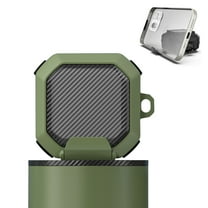 Dteck Secure Lock Carbon Fiber Case for Samsung Galaxy Buds FE (2023) / Buds 2 Pro / Buds Pro / Buds 2 / Buds Live, Galaxy Buds Accessories with Keychain That Doubles as Phone Stand,Armygreen