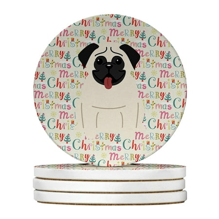 

Merry Christmas Pug Cream Large Sandstone Coasters Pack of 4 4 in x 4 in