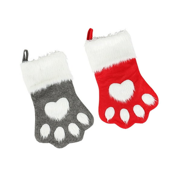 Pretyzoom 2Pcs Paw Stocking Fabric Ornaments Bags for Christmas Party Red and Gray