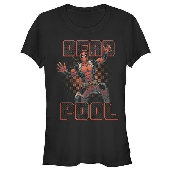 Junior's Marvel Deadpool Halftone Pose  Graphic T-Shirt