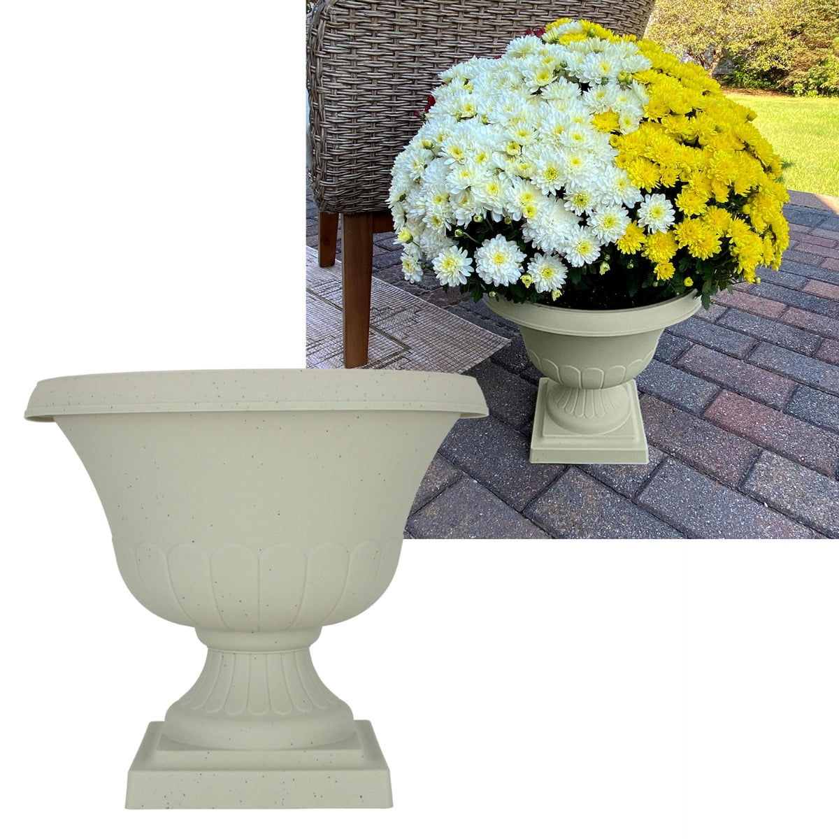 HowPlumb 12 Inch Light Stone Taupe Classic Urn Plastic Planter for Indoor and Outdoor Use