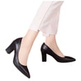thumbnail image 2 of Xucatan Women's Pointed Toe Block Heel Pumps, Chunky High Heel Dress Shoes with Cushioned Insole, Faux Leather Comfortable Work Flats, Versatile Solid Color Design for Office Daily Gift, 2 of 9