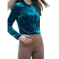 thumbnail image 4 of INSPIRE CHIC Women's Office Pocket Front Long Sleeve Button Down Velvet Shirt XS Royal Blue, 4 of 7