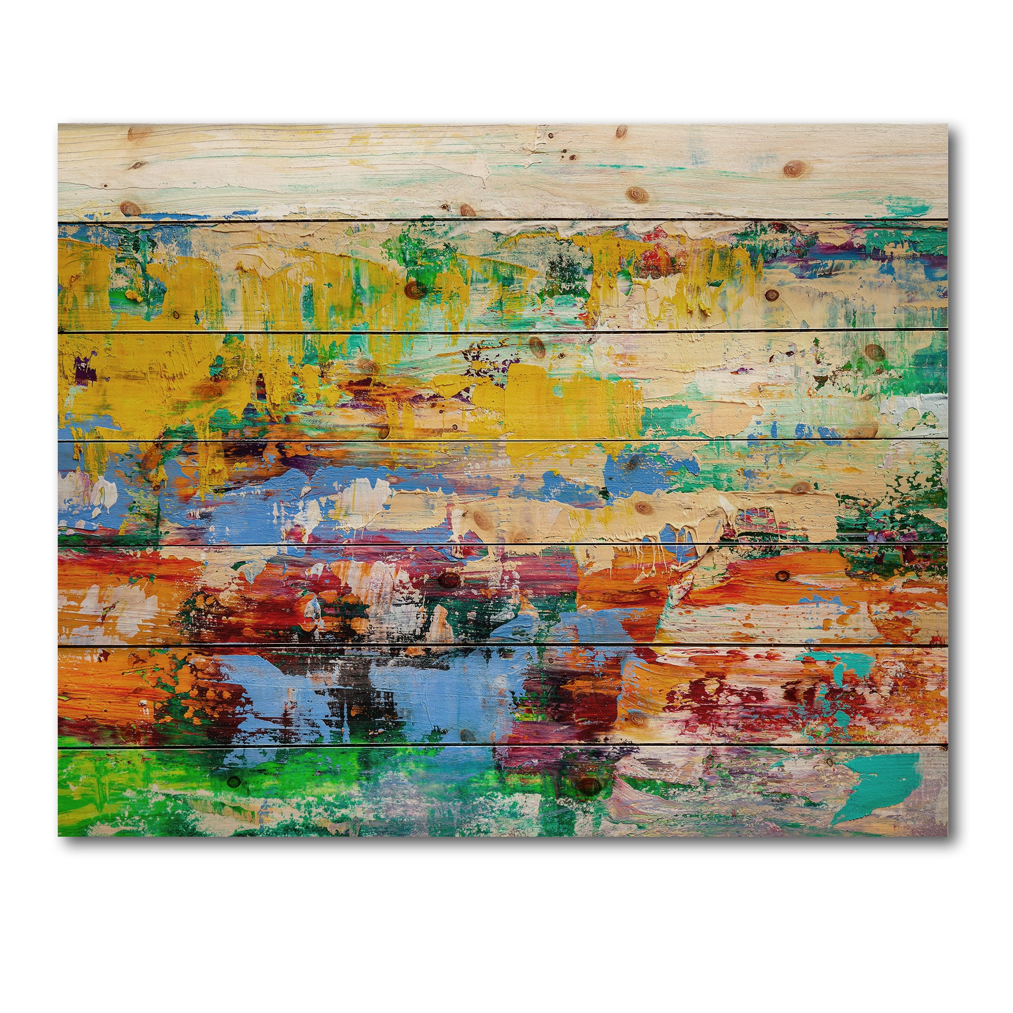 Designart 'Abstract Multicolored Bright Texture Art I' Modern Print on Natural Pine Wood