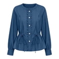 thumbnail image 5 of Dzrciro Demin Jacket for Women, Long Sleeve Round Neck Drawsting Wasit Button Cinching Lace Jean Coat, Casual Relaxed Demin Outerwear S‑2XL, 5 of 8