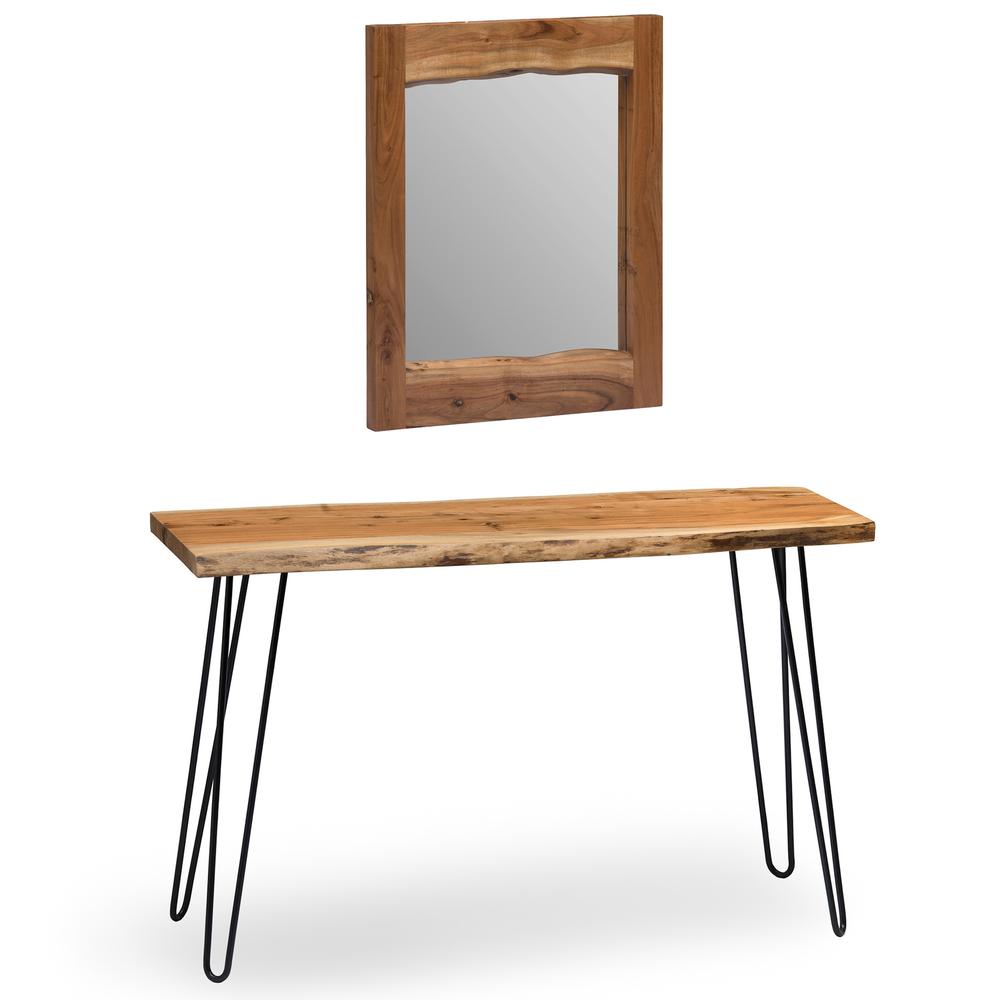 Alaterre Hairpin Natural Live Edge Media Console & 24" Mirror Set