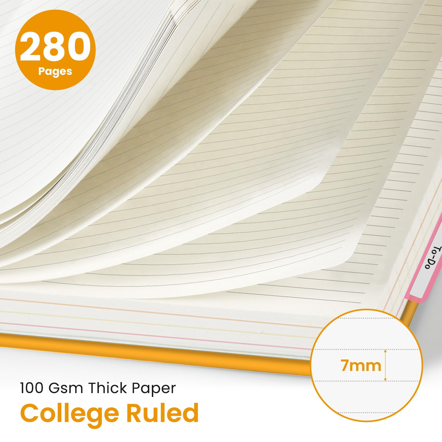 Hardcover Spiral Journal Notebooks For Work With Removable Dividers & Tabs  8.5"x11" 5 Subject Notebook Note Taking Organizer A4 College Ruled Lined Women Writing Yellow 280 Pages