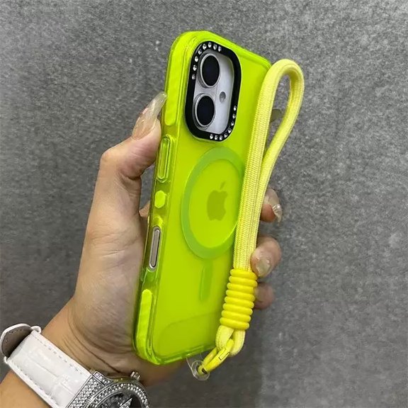 Allytechgroup Shockproof Phone Case for Apple iPhone 16 Plus, Compatible with MagSafe iPhone 16 Plus Cover with Glitter Camera Frame, Transparent TPU iPhone 16 Plus Case with Wrist Strap, Green