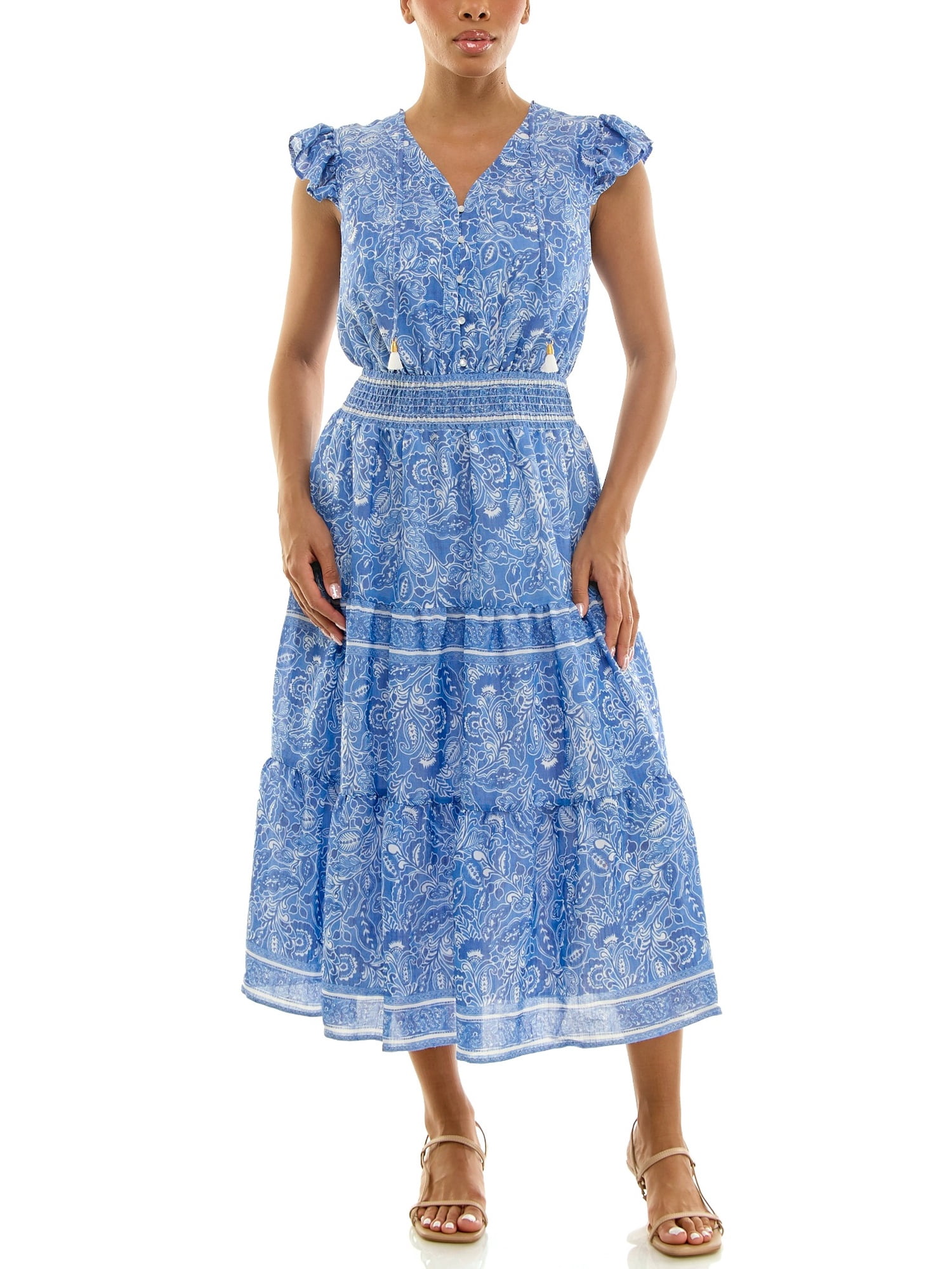 Nanette Lepore Women's Flutter Sleeve Tassel Midi Dress, Sizes XS-XXXL