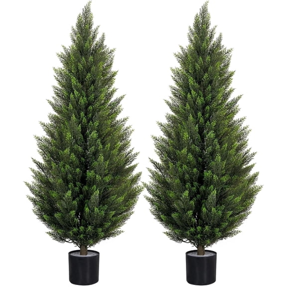 ROMSWI 4FT Artificial Cedar Topiary Trees with Full Realistic Leaves, Faux Plants for Home Front Door Porch Patio Garden 2 Pack