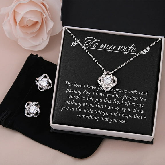 To My Wife Love Knot Necklace with Matching Earring Set Beautiful Design Unique Wedding Anniversary Gift Valentine's Gift Mother's Day Gift