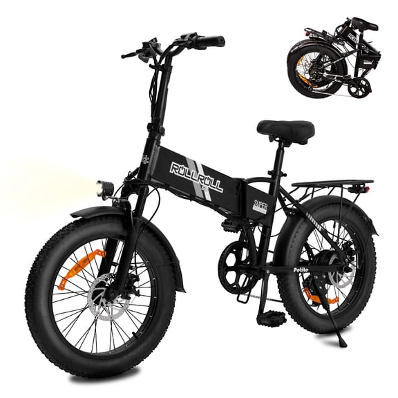 SYX MOTO 20" Fat Tire Electric Bike for Adults, 48V 350W Foldable Ebike with LCD, Max Speed 20MPH, 7 Speed 5 Riding Models, UL2849, Black