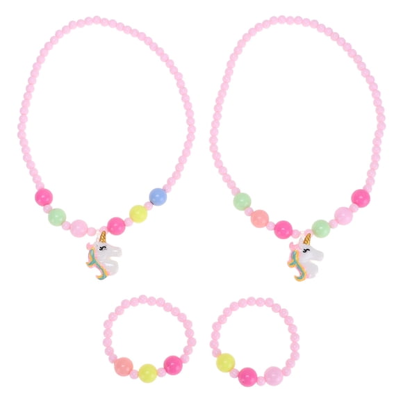 Milisten 2 Set Kids Bracelets Beautiful Necklace Jewelry Unicorn Bracelets for Girls Kids Children (Pink)