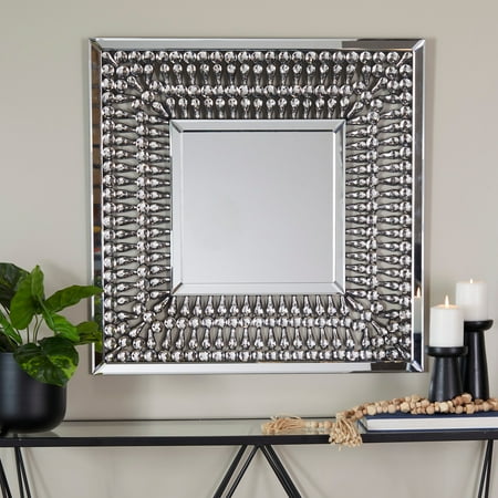 Studio 350 Elegant Silver Glass Wall Mirror with Crystal Embellishment Silver - Square