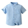 thumbnail image 2 of shoper Boys Button Down Shirt Collared Solid Color Short Sleeve Cotton T-Shirt Casual Summer Tops T-Shirts Toddler To Big Kid Sizes Blue 90, 2 of 4