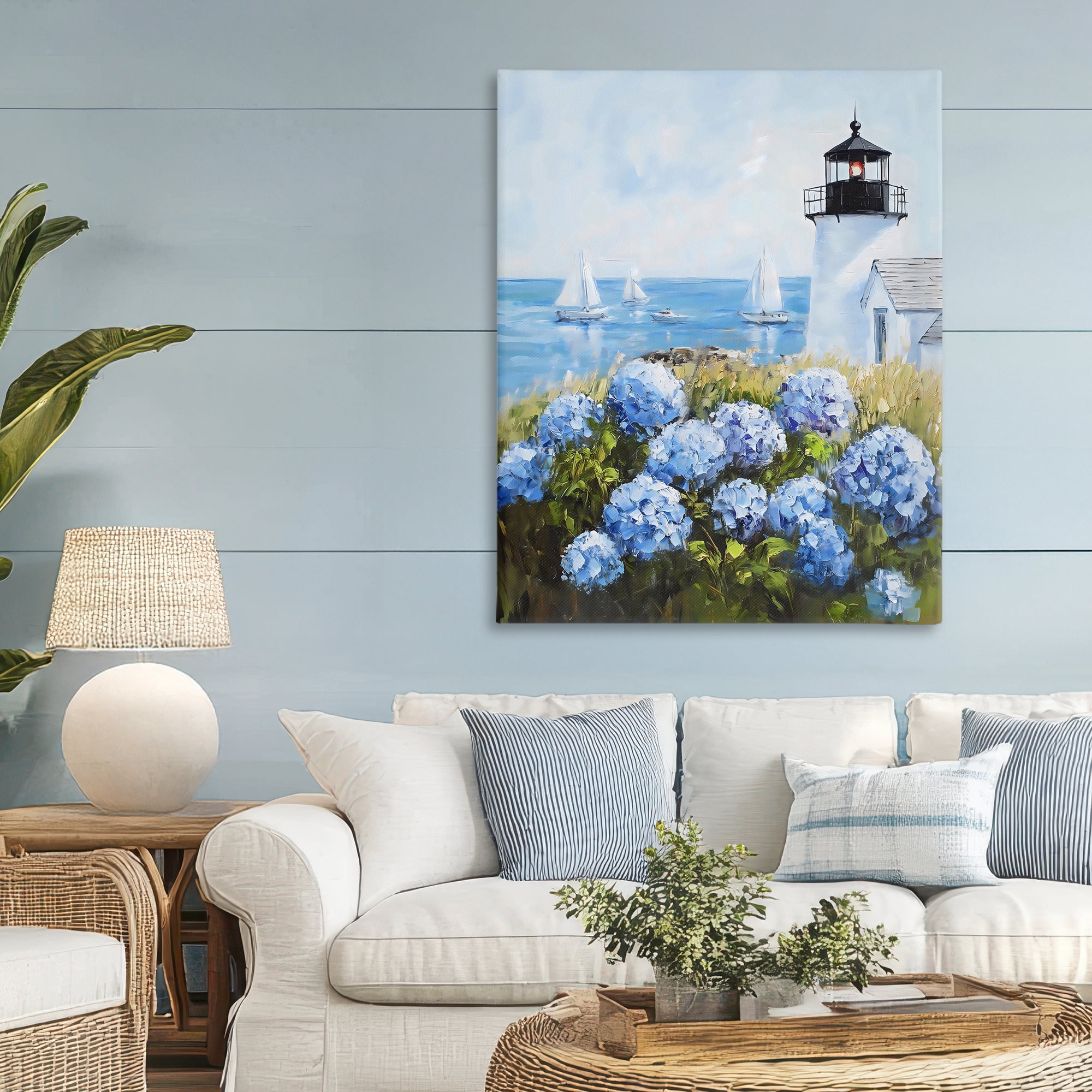 Stupell Industries Lighthouse Surrounded by Hydrangeas Canvas Wall Art, design by Arlington Prints