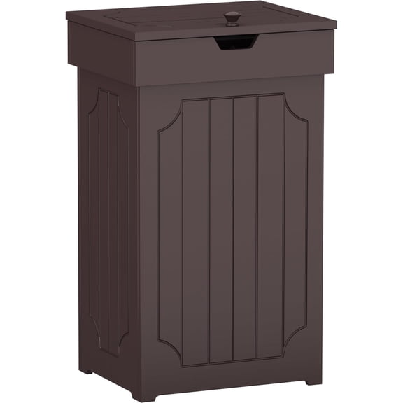 Coffee 13 Gallon Kitchen Trash Cabinet with Lid, Freestanding Wood-Style Rectangular Recycling Bin for Home, Kitchen, or Bathroom