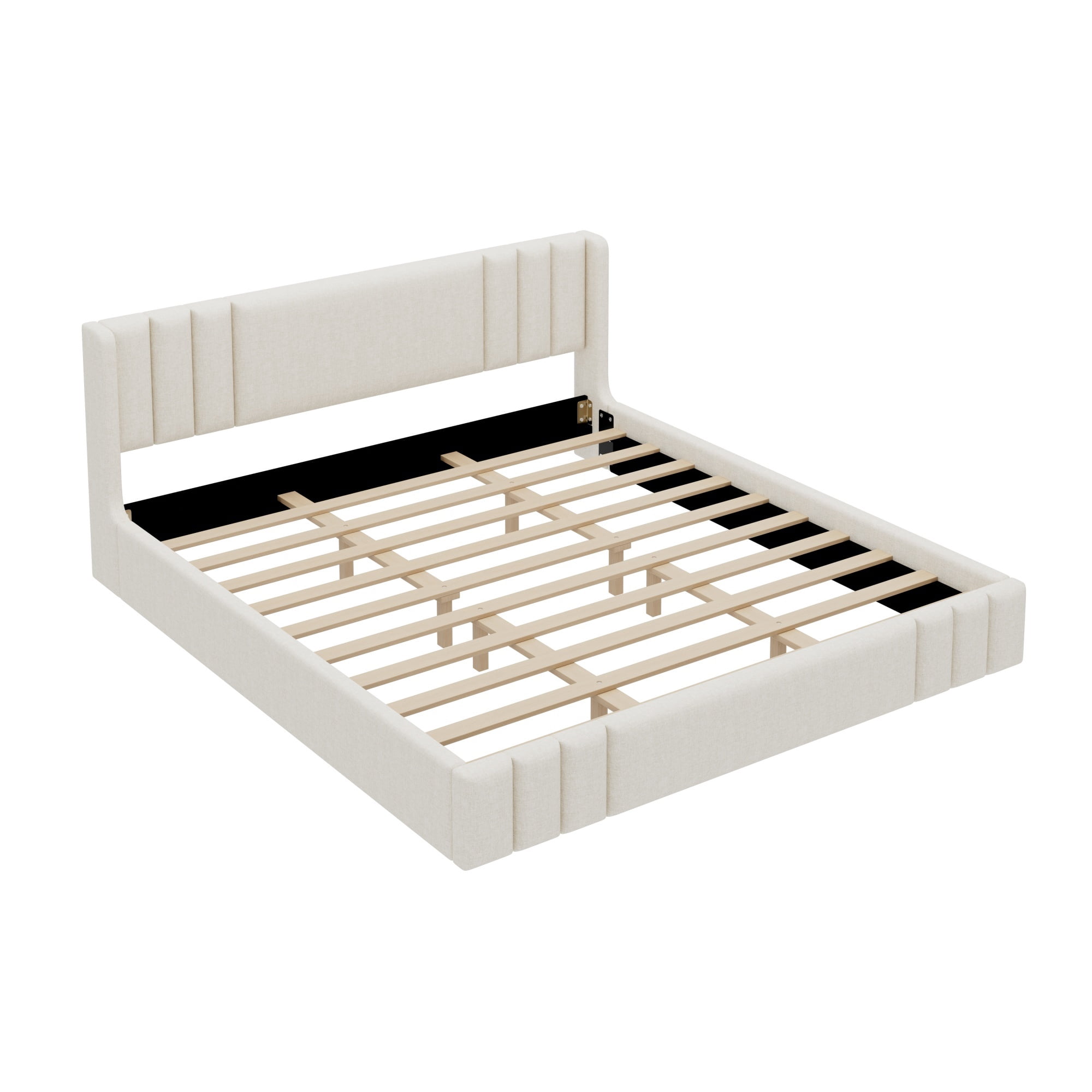 Euroco King Size Upholstery Platform Bed with Headboard, No Box Spring Needed, Beige