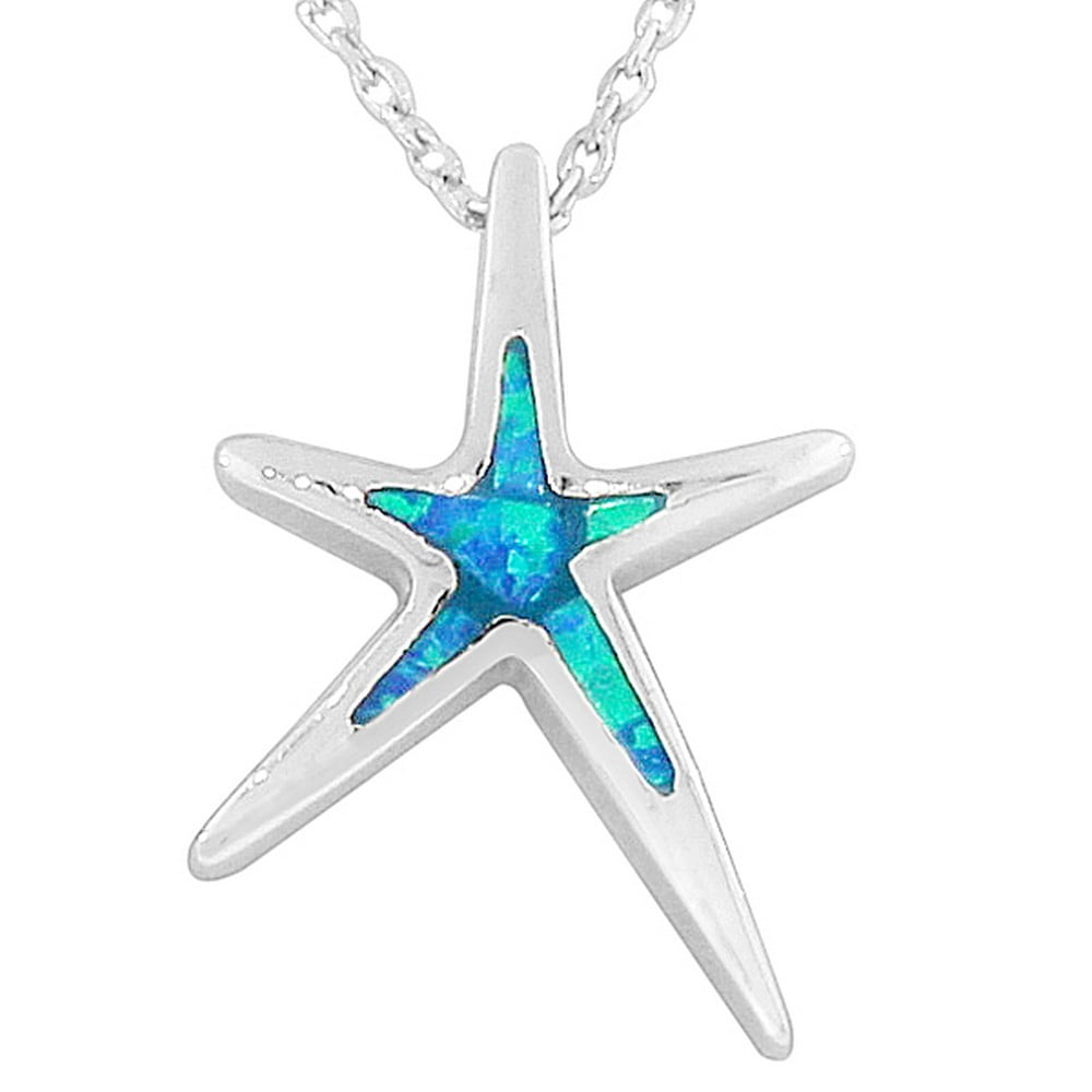 My Daily Styles - 925 Sterling Silver Blue Simulated Opal Starfish ...