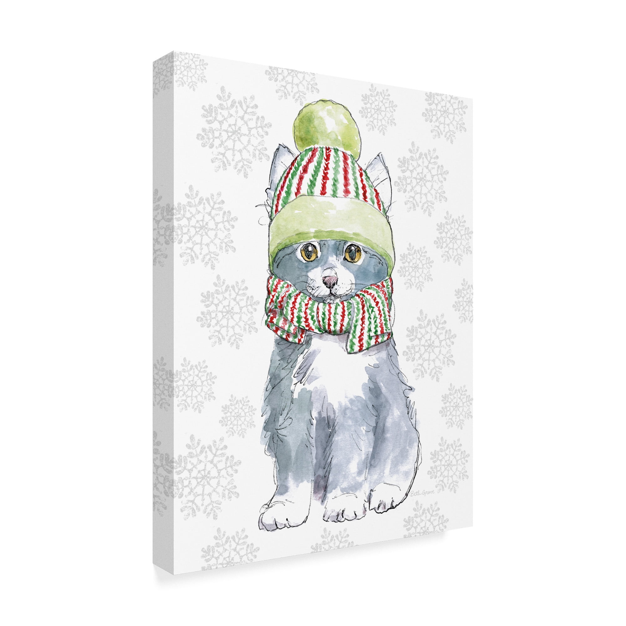 Trademark Fine Art 'Christmas Kitties II Snowflakes v2' Canvas Art by Beth Grove