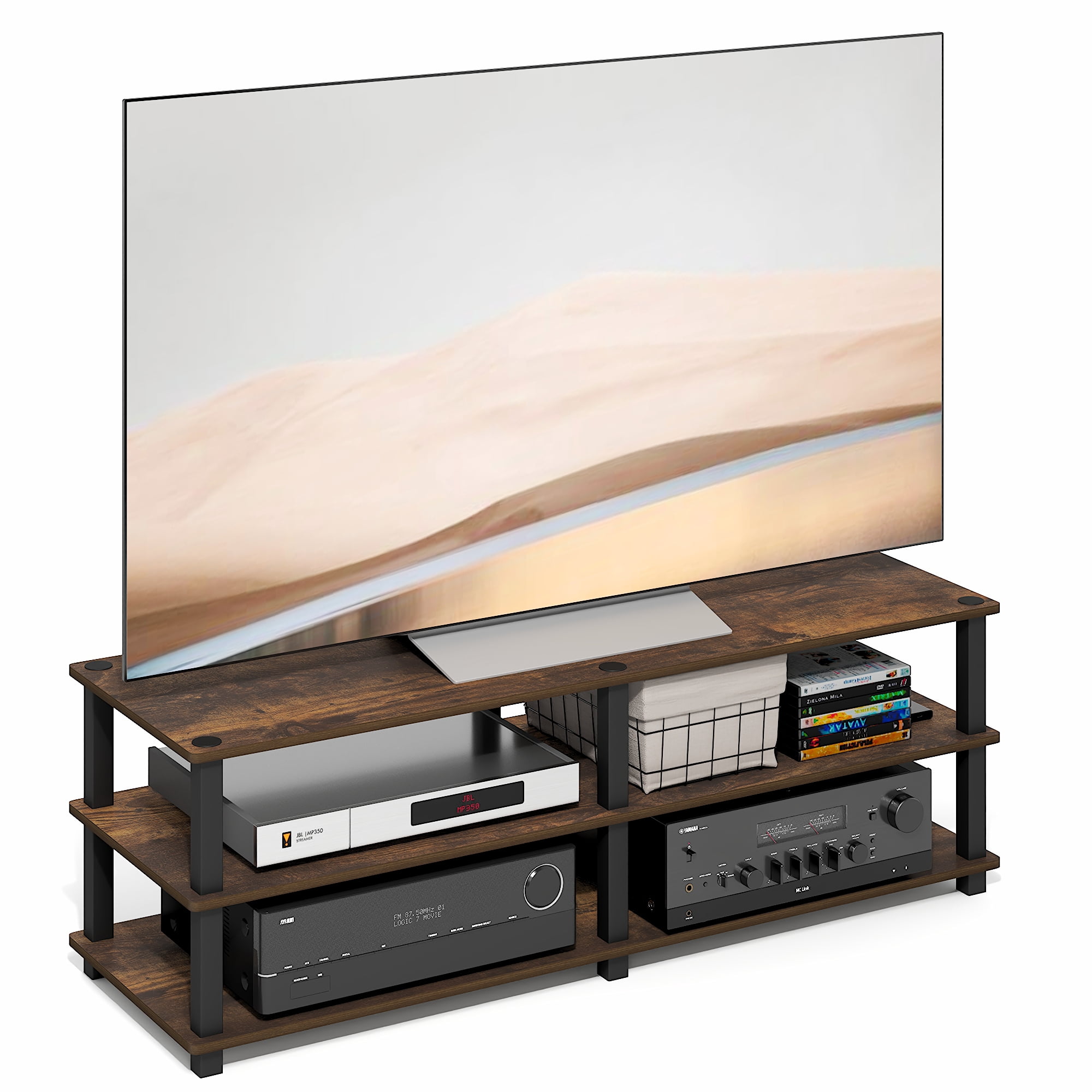 Furinno TURN-N-TUBE 3-Tier Entertainment Center for TVs up to 46" Amber Pine
