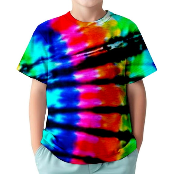 Byoo Toddler Boy's Tie Dyed Short Sleeve T Shirt Comfortable Round Neck T-Shirt for Kids