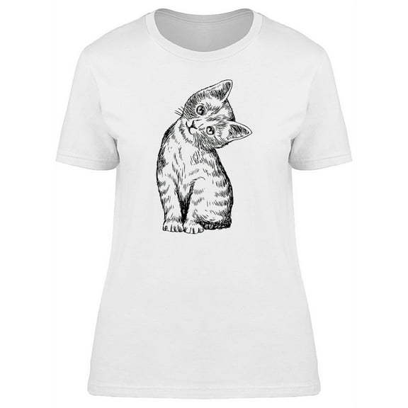 Cute Funny Kitten Sketch T-Shirt Women -Image by Shutterstock, Female Medium