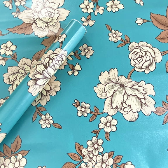 17.7inch By 118inch Peel Stick Vintage Blue Floral Wallpaper Shelf Drawer Liner Dresser Furnitures Sticker Home Decorative Sticky Back Vinyl Film