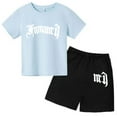 thumbnail image 3 of Ropa para niños con estampado de marca gótica, conjunto de camiseta y pantalones cortos de verano para adolescentes, 2 piezas, manga corta, moda informal para niños y niñas, 3 of 5