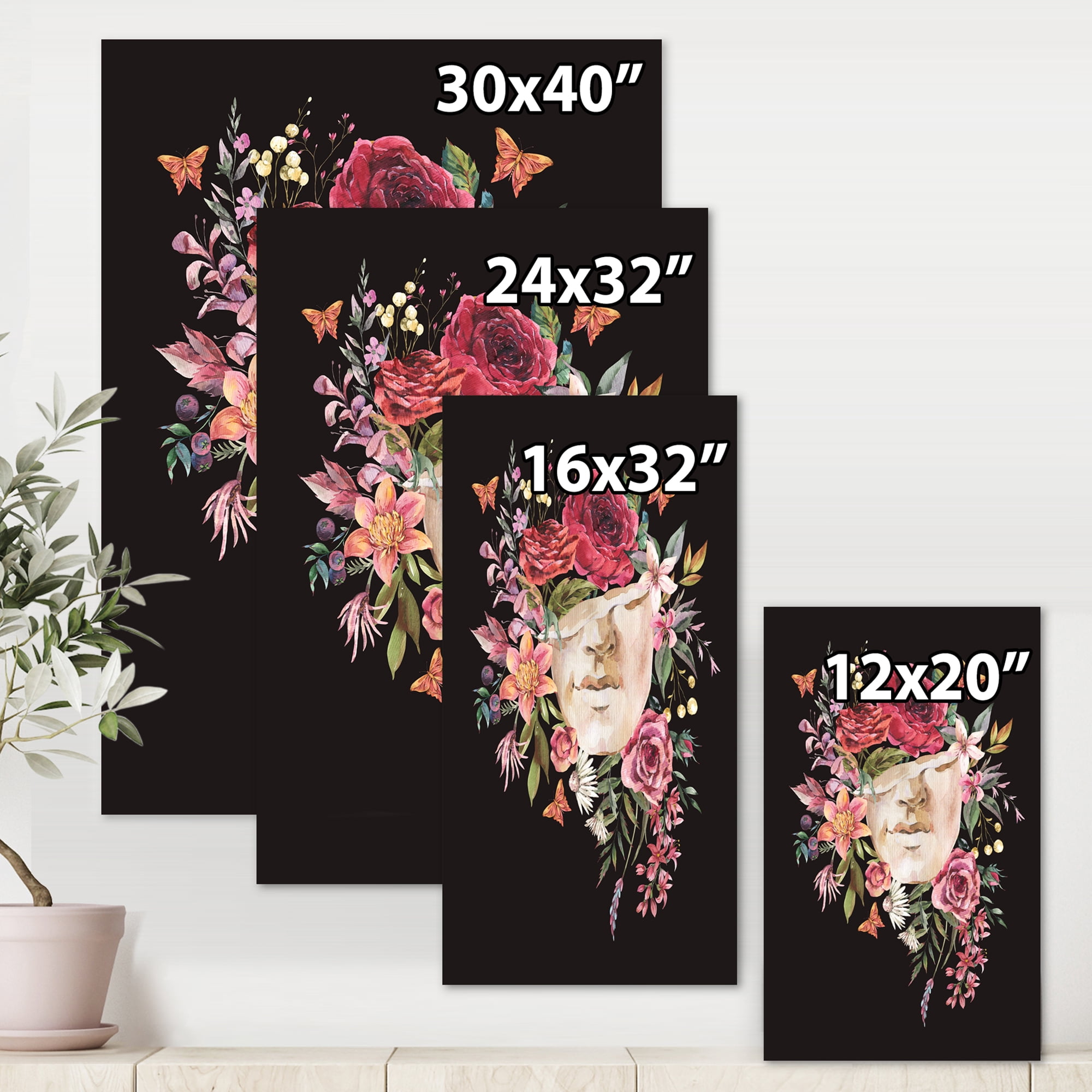 Designart ' Ancient Greek Sculpture Detail With Dry Flowers ' Traditional Canvas Wall Art Print