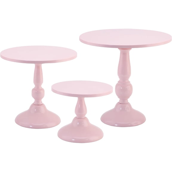 Set of 3 Pink Cake Stands, Metal Round Cake Holder Dessert Pie Pizza Display Stand 8" 10" 12" Serving Tray Decoration for Wedding Celebration Party Birthday Baby Shower