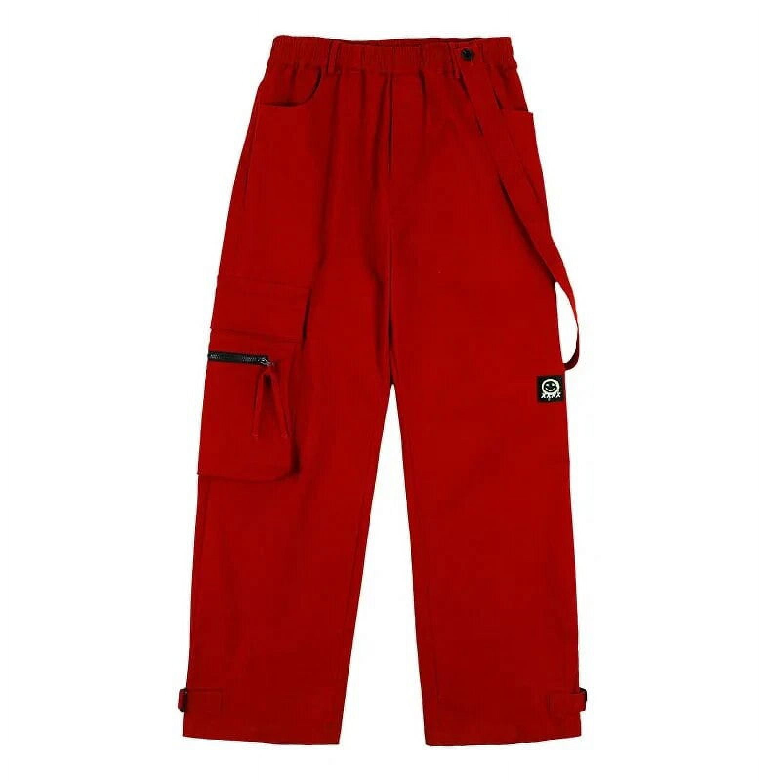 Red Cargo Pants with Pockets Women Harajuku Punk Joggers 90s