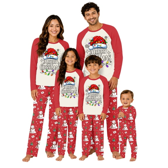 Onlypjs Family Christmas Pajamas Matching Sets Santa Hat Raglan Top and Snowman Pants Holiday Sleepwear for Couples, Women and Men