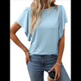 thumbnail image 3 of Camisas Formales Informales de Negocios para Mujer, Camisas de Verano, Mangas , Cuello Redondo, Mangas de Hoja de , Trajes 2025 Azul M, 3 of 9