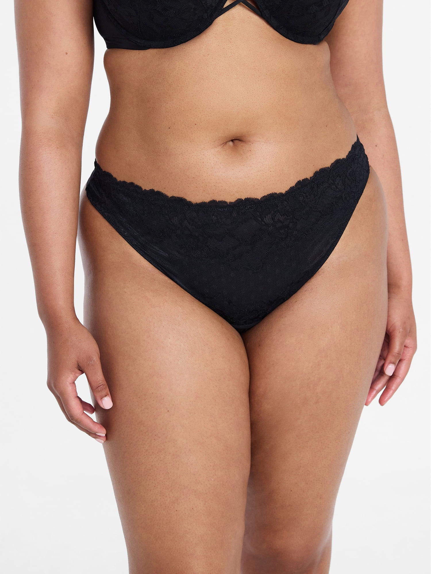 Joyspun Women's Lace and Mesh Thong Panties, 3-Pack, Sizes XS-XXXL