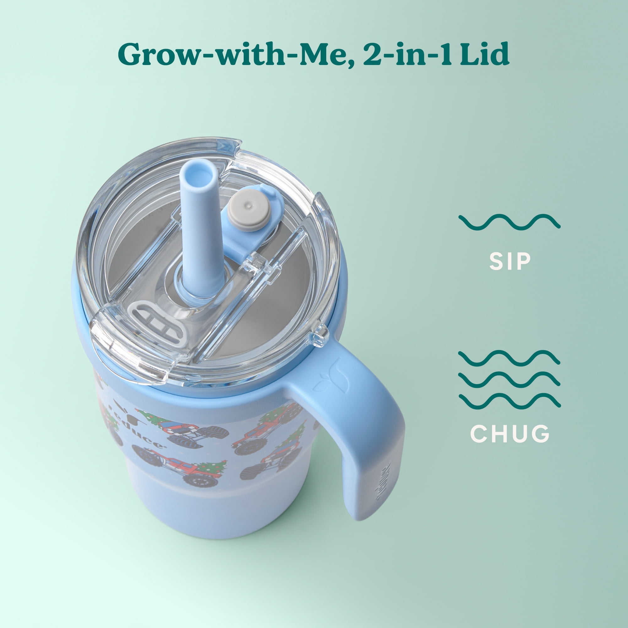 Reduce Coldee Kids Tumbler with Spill-Proof Straw & Handle. Insulated Stainless Steel 18 oz, Santa Jam