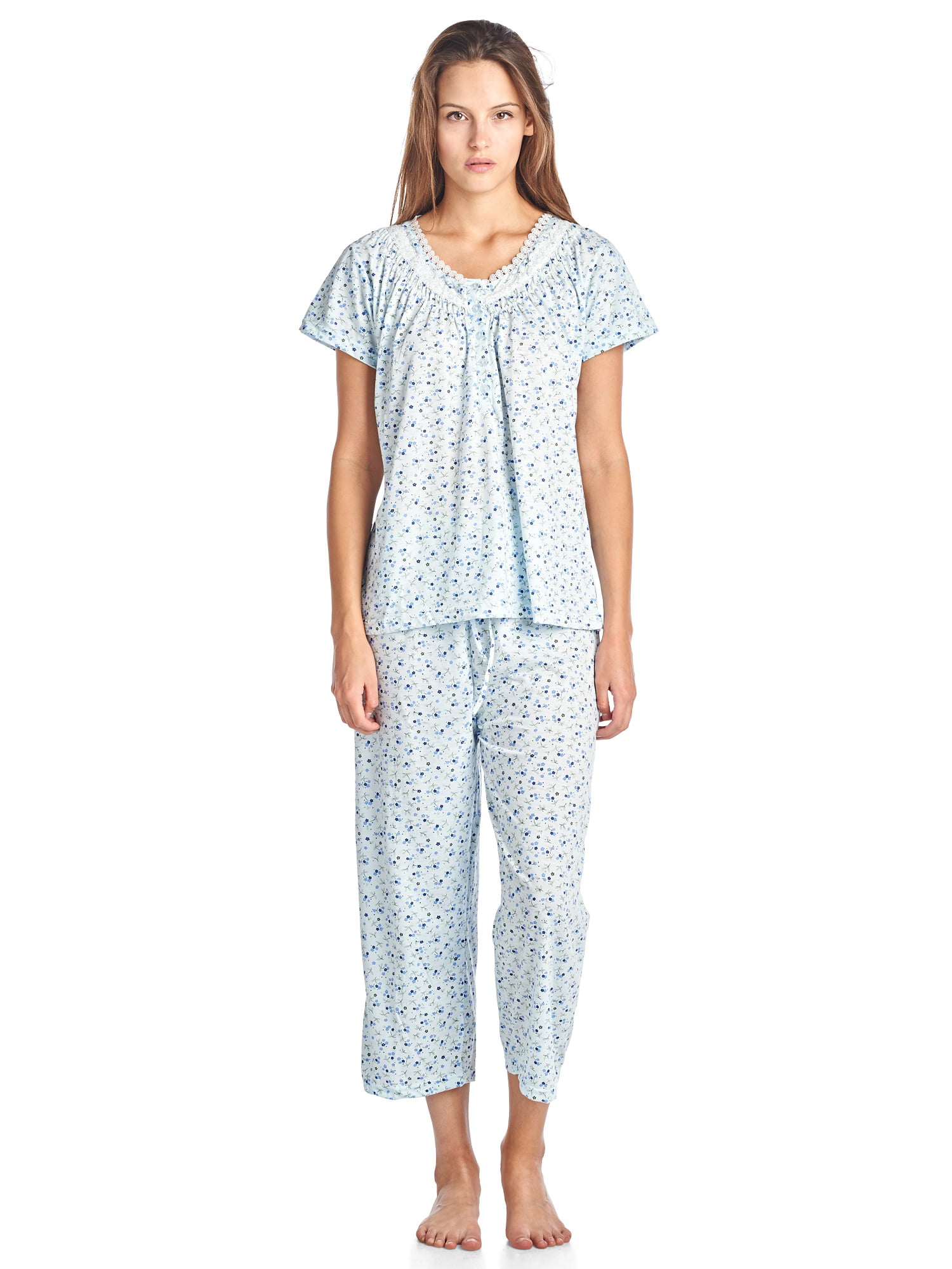 Casual Nights Women's Short Sleeve Floral Capri Pajama Set - Walmart.com
