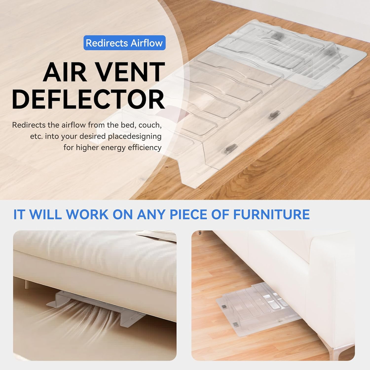 Sideways Magnetic Vent Extender for Under Furniture, Floor Resiter Vent Deflector Fits Vents 3" - 6" Wide (1PCS)