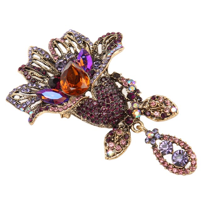 Rhinestone Flower Brooch, Perfect Matching Safe Flower Brooch Pin Shiny Retro Alloy For Party For Daily
