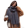 thumbnail image 5 of Bufanda de lana y cachemira para mujer en invierno, bufanda tipo chal blanca de color liso para otoño e invierno, bufanda de cachemira de imitación para hombre para otoño e invierno, 5 of 5