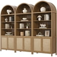 thumbnail image 4 of SICOTAS 84.2"H Tall Rattan Arched Pantry Cabinet Set of 3 with Adjustable Shelves, Oversized Boho Farmhouse Floor Storage Organizer for Kitchen, Dining Room & Home Decor,Reclaimed Caramel Oak, 4 of 9