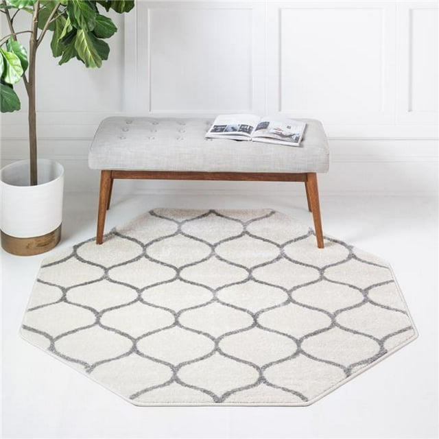 Unique Loom 3151558 7 ft. 10 in. x 7 ft. 10 in. Rounded Trellis Frieze Octagon Rug, Ivory